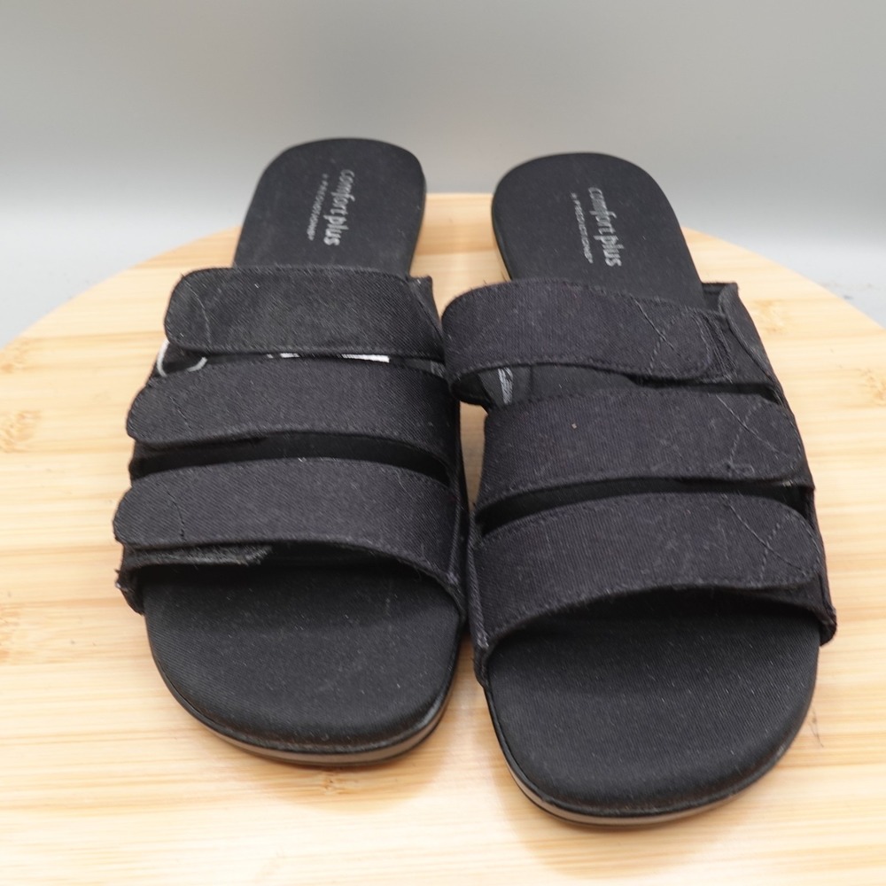 Comfort Plus Shoes Womens Size 8 Black Slip On Memory Foam Sandals RipStop NWT - Picture 2 of 9